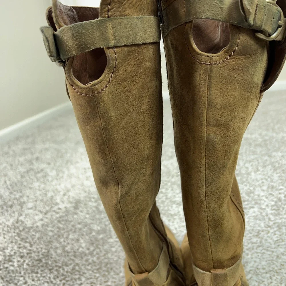 UGG Boots Womens Size 7.5 Brown Leather Tall Riding Buckle Knee High Harington